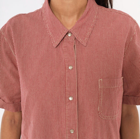 90s White Stag Gingham Shirtdress Red Cream Check Cotton Maxi Extra Large