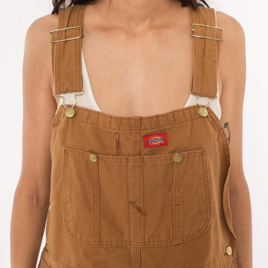 Dickies Canvas Bib Shortalls Cut-Off Shorts Tan Cargo Workwear Large L