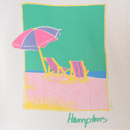 90s Anvil Hamptons Beach Sweatshirt White Pastel Graphic Cropped Medium M