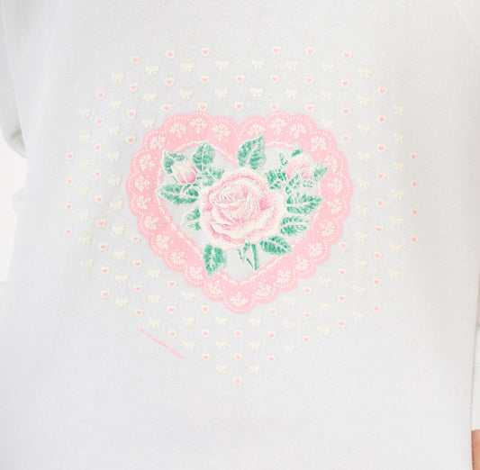 90s Fruit Of The Loom Rose Heart Lace Sweatshirt White Pink Raglan Extra Large XL