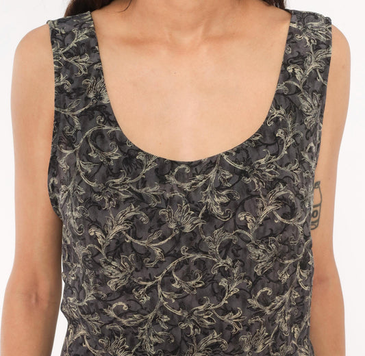 90s Worthington Baroque Maxi Dress Charcoal Floral Tank Tie Back Plus Size 1X