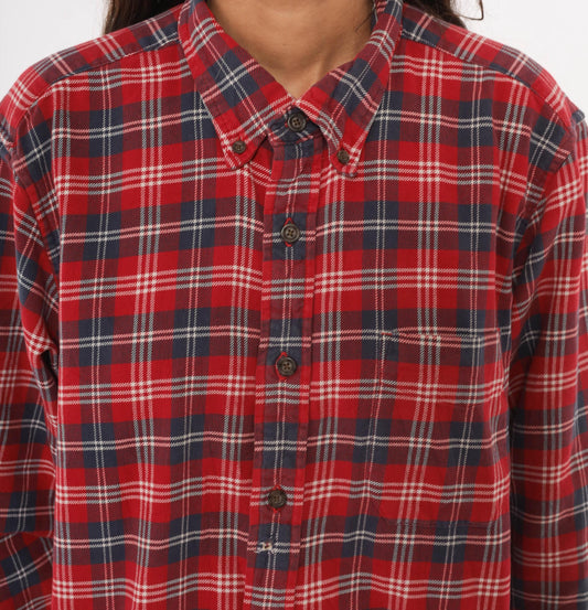 2000s Eddie Bauer Red Plaid Flannel Shirt Cotton Button-Up Large L