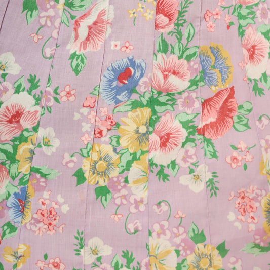 80s Lilac Floral Pleated Skirt Button Front Knee Length Cotton Small
