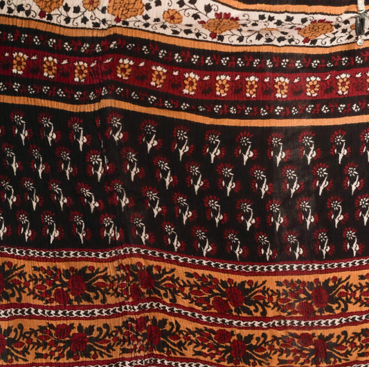 90s Sag Harbor Indian Block Print Maxi Skirt Burgundy Paisley Drawstring Large L