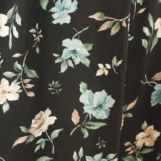 80s Blair Floral Midi Skirt Black Botanical Print Sage Green Medium