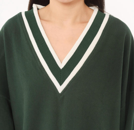 90s Pluma Forest Green V-Neck Sweater Striped Collegiate Tennis Extra Large XL