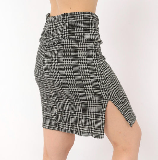 Y2K Zoey & Beth Houndstooth Glen Plaid Mini Skirt Black White Small S