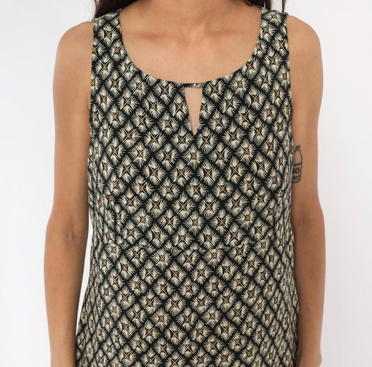 90s Dorée Collections Diamond Lattice Maxi Dress Black Cream Keyhole Large L