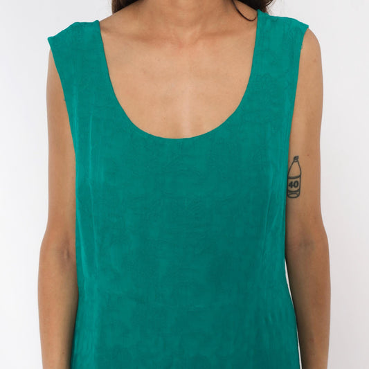 90s Karin Stevens Teal Maxi Dress Sleeveless Empire Waist Ankle Length Large L