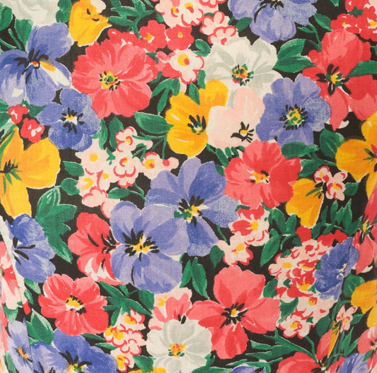 90s Kwai Floral Midi Dress Cutout Back Puff Sleeve Cotton Medium M