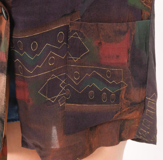 90s Kensington Abstract Tribal Blazer Brown Plum Geometric Medium M