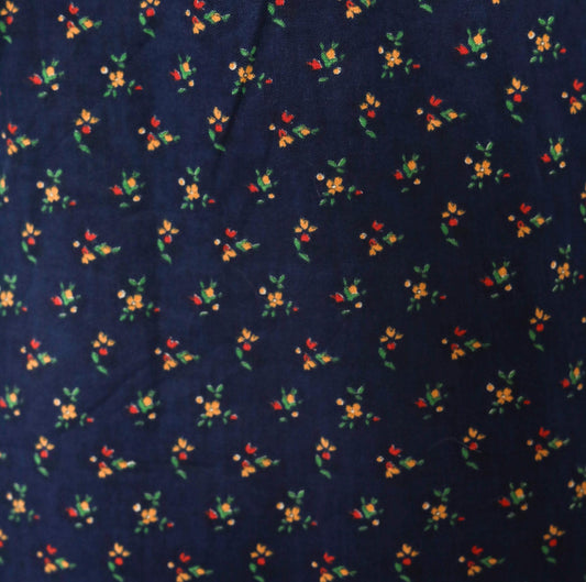 70s Faa 1st American Apparel Floral A-Line Skirt Navy Cotton Knee Length Large