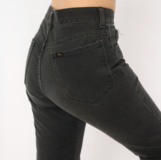 80s Lee High Waisted Straight Leg Jeans Black Denim Small S