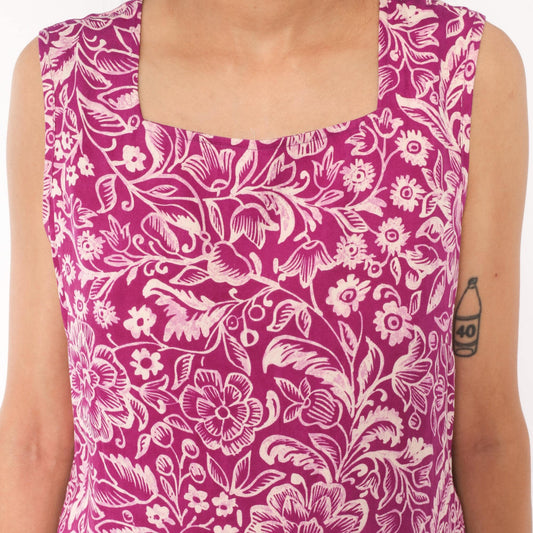 90s Rum Runner Silk Maxi Dress Purple Floral Botanical Print Medium M