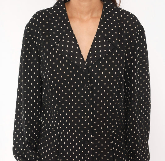 90s Liz Claiborne Polka Dot Shirt Dress Black White Midi Collar Extra Large XXL