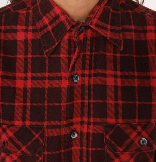 80s Fieldmaster Plaid Flannel Shirt Red Black Quilted Lined Medium
