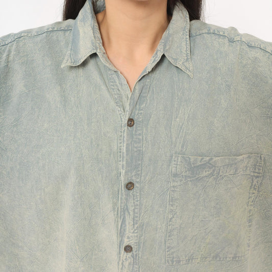 90s JJ Blu Acid Wash Denim Shirt Camp Collar Cotton Large L