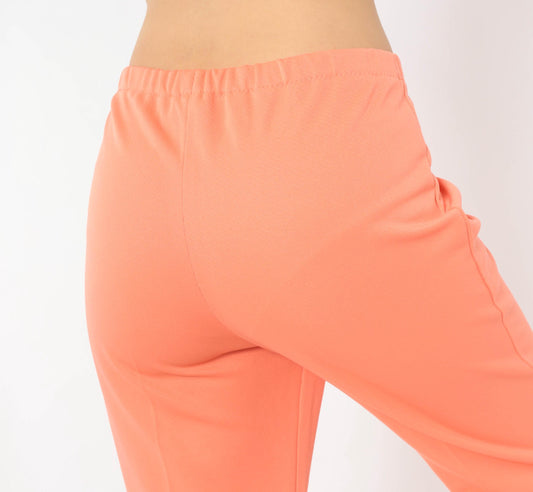 70s Peach Flare Pants High Rise Bell Bottom Trousers Knit Large L