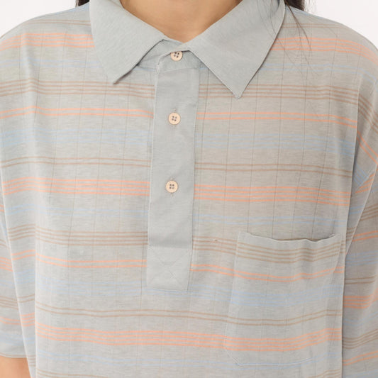 80s Knights Bridge Striped Polo Shirt Grey Peach Cotton Short Sleeve Extra Large XL