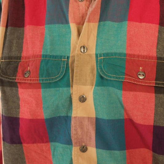 90s Lizwear Plaid Flannel Shirt Button Front Red Teal Cotton Medium