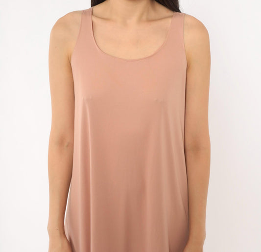 70s Dusty Rose Drop Waist Midi Dress Sleeveless Scoop Neck Tank Medium