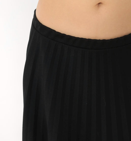 70s Sarah K Black Pleated Midi Skirt Accordion Knife Pleat Elastic Waist Medium Large