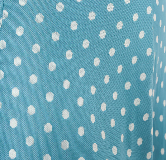 70s Teal Polka Dot A-Line Skirt White Spots Button Back Knee-Length Extra Small