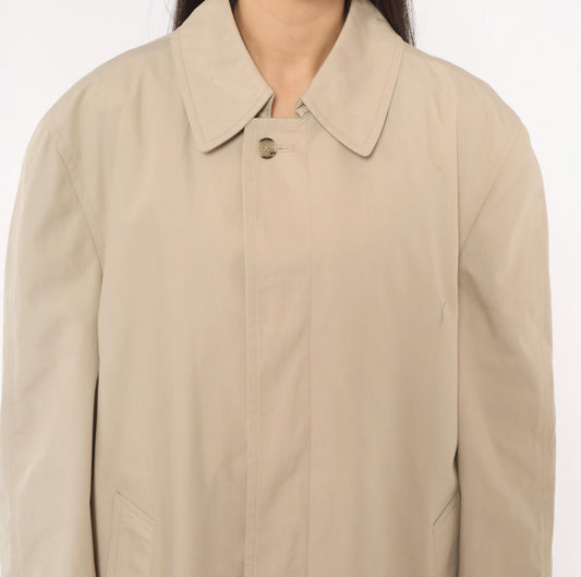 80s London Fog Trench Coat Beige Long Spread Collar Single Button Large