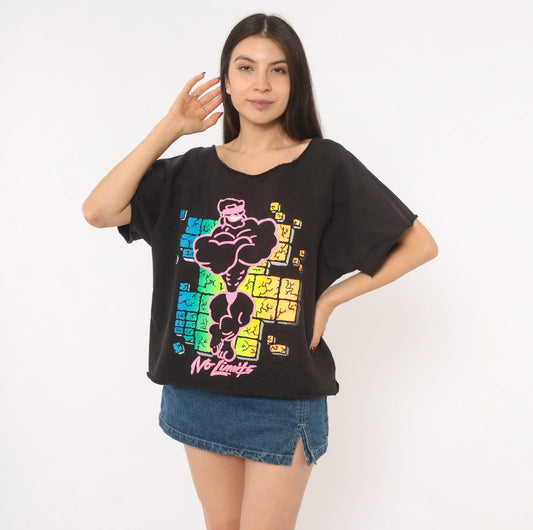90s No Limits America Muscle Man Neon Graphic Cropped Sweatshirt Black Medium