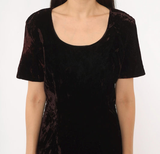 90s My Michelle Crushed Velvet Mini Dress Burgundy Short Sleeve Small S
