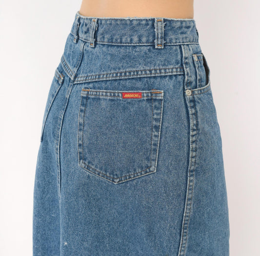 90s Jordache Denim Midi Skirt Medium Wash High Waist Straight Pencil Back Slit Small