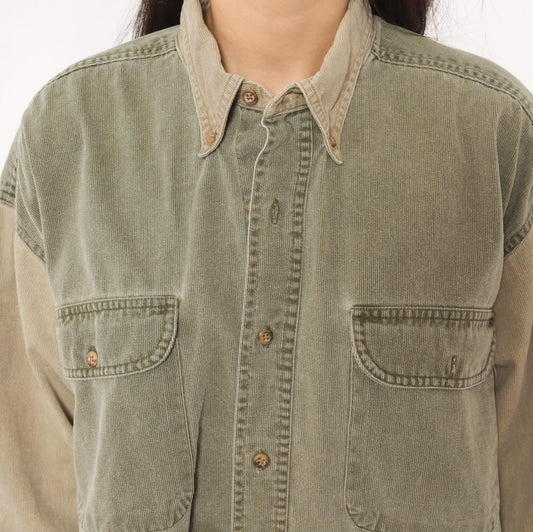 90s Redhead Two-Tone Corduroy Button-Up Shirt Olive Tan Large L
