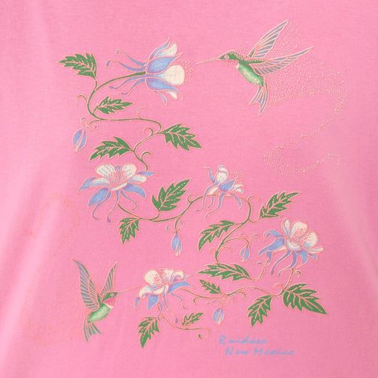 2000s Sportex Hummingbird Floral Graphic Tee Pink Cotton Ruidoso New Mexico Large L