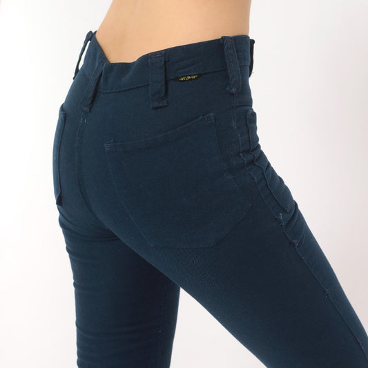 70s Bootleggers Navy Flare Pants High Rise Bell Bottom Denim Dark Blue XXS
