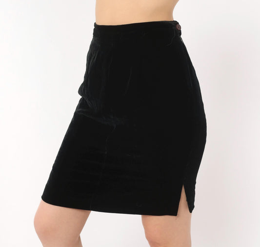 90s Zelda Black Velvet Mini Skirt Silk Blend Pencil High-Waist Medium M