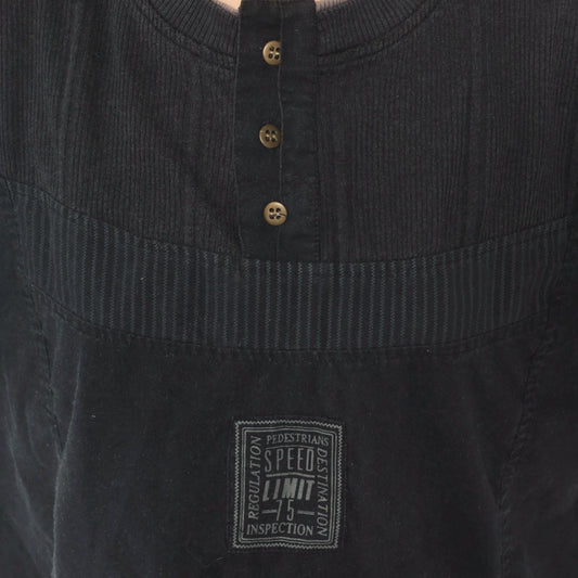 90s Street Scenes Black Corduroy Henley Three-Quarter Sleeve Medium