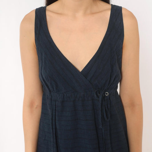 2000s Patagonia Hemp Wrap Dress Navy V-Neck A-Line Mini Small S