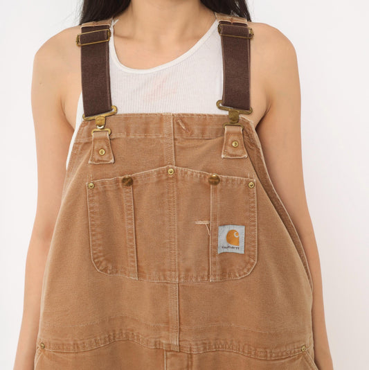 Y2K Carhartt Double Knee Bib Overalls Tan Duck Canvas Workwear XXXL