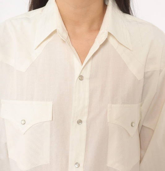 90s Ely Cattleman Western Snap Shirt Ivory Pointed Collar Yoke Medium