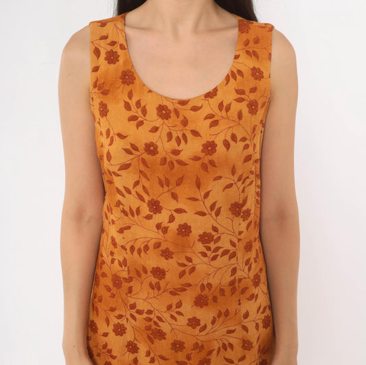 90s Studio I Floral Maxi Dress Mustard Botanical Print Sleeveless Medium