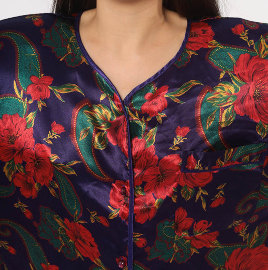 90s Satin and Beaux Floral Paisley Nightshirt Purple Red Teal Knee-Length Small