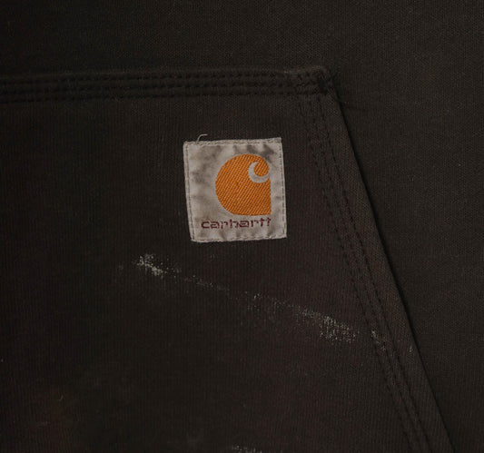 Y2K Carhartt Full Zip Hooded Sweatshirt Dark Brown Distressed XL