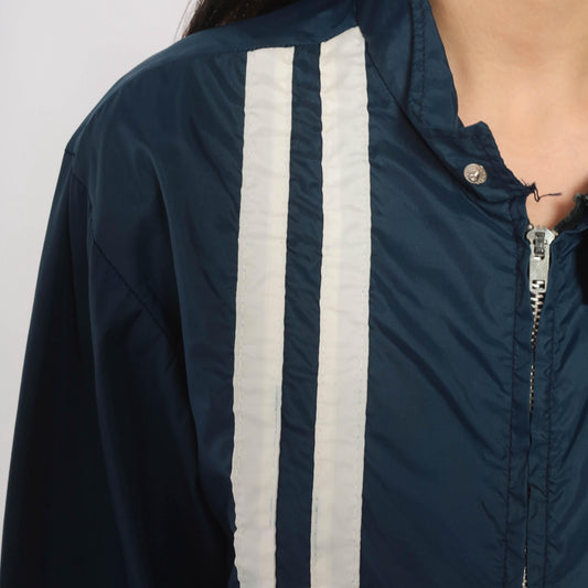 70s Sterling Pro Navy Windbreaker Racing Stripe Zip Jacket Small