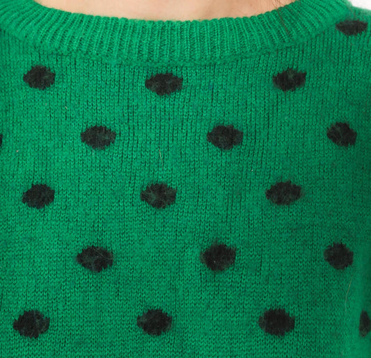 90s Perspective Polka Dot Wool Knit Sweater Emerald Green Medium M