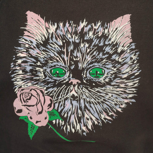 90s Fruit Of The Loom Cat Rose Raglan Sweatshirt Faded Black Large L