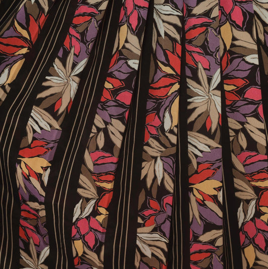 80s Secrets Botanical Leaf Print Midi Dress Black Cap Sleeve Drop Waist Small