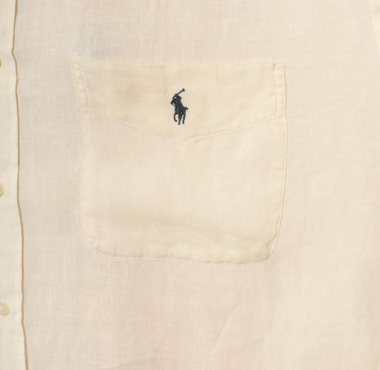 Ralph Lauren Linen Button Down Shirt Cream Polo Logo Short Sleeve Extra Large XL