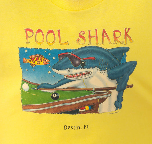 90s Fruit of the Loom Pool Shark Billiards Tee Yellow Destin Florida Extra Large XL