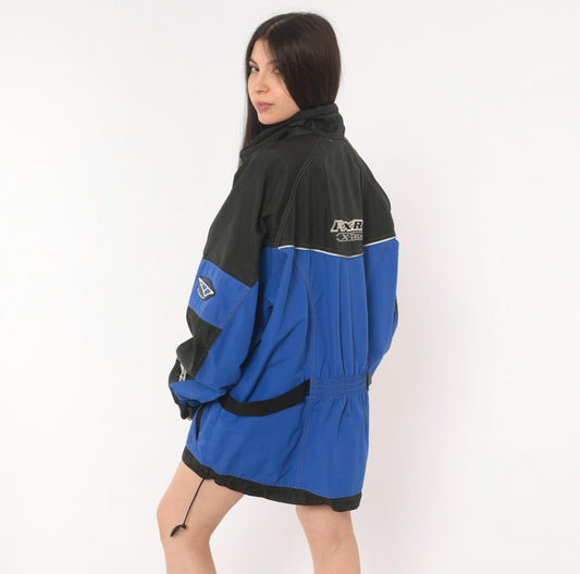 90s FXR X-Tech Snowmobile Jacket Blue Black Color Block Nylon Shell Extra Large XL