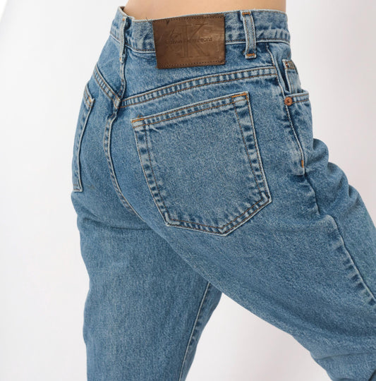 90s Calvin Klein High-Waist Straight Jeans Medium Wash Blue Small S